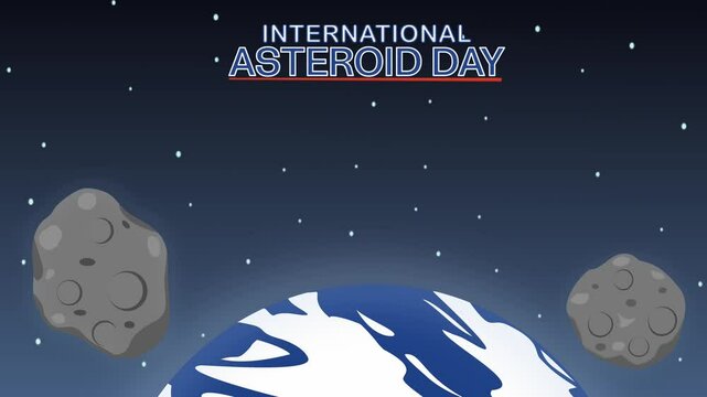 Conceptual illustration celebrating International Asteroid Day, featuring Earth and asteroids in outer space, emphasizing astronomical awareness and planetary science.