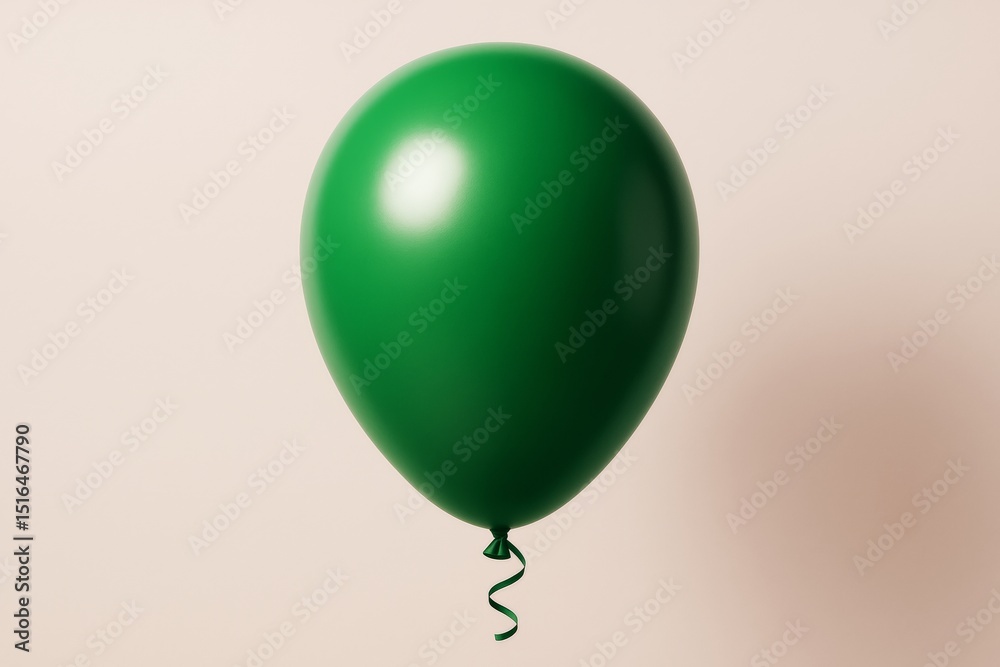 Poster green balloon floating with ribbon on light pastel background for design mockup or celebration templ