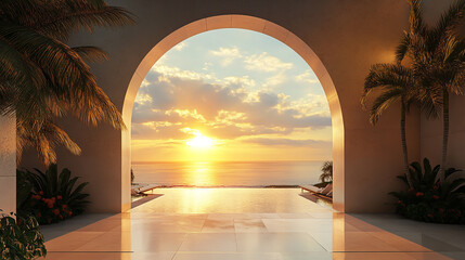 Contemporary Archway Design with Breathtaking Ocean Sunset View and Scenic Coastal Ambience