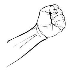 Raised Fist Black and White Line Art Illustration on White