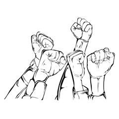 Raised Fists Black Vector Illustration of Strength and Solidarity on Transparent Background