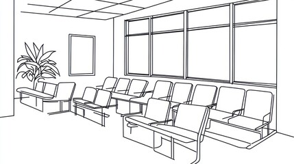 Interior line drawing of a waiting room