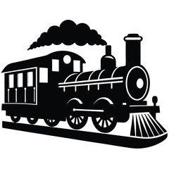 steam train icon, vintage locomotive vector, classic train silhouette, black train clipart, old railway engine, transportation symbol vector