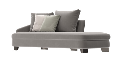 Gray chaise lounge sofa angled view isolated.