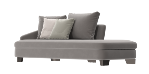 Gray chaise lounge sofa angled view isolated.