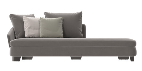 Gray chaise lounge sofa front view isolated.