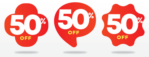 50% off, price, special, shop, marketing, value, sales, product, promo, sticker. Store, advertising, offer, red, balloon, retail, label, tag. Vector, set, icon