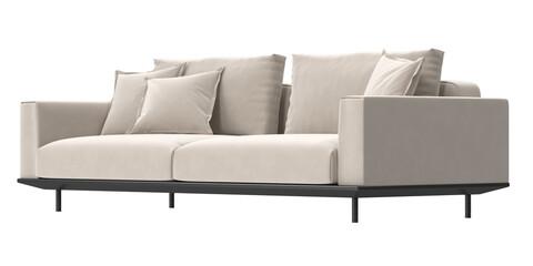 A beige couch with pillows on it