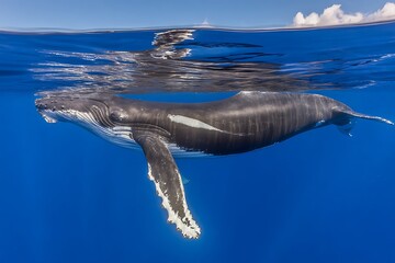 Naklejka premium Humpback whale swimming just below surface