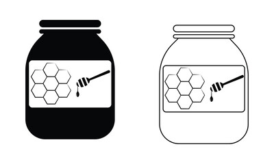 Honey jar vector icon set. Honey pot vector illustration  honeycomb and honey stick, jar with jam vector.