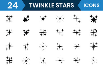  Set of twinkling stars vector, icon. Twinkle shining star icon, vector set. Minimalist twinkle star icon symbols. Twinkling spark, shining star, Set of twinkling star vector illustration.	