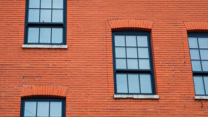 Obraz premium Diagonal Black Windows on Red Brick Building