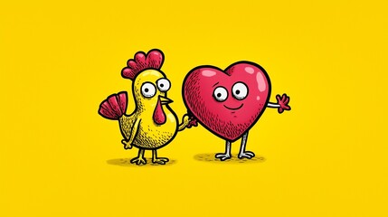 Obraz premium Funny Valentineâ€™s and Thanksgiving mix, heart-shaped turkey, bold yellow background, quirky love feast