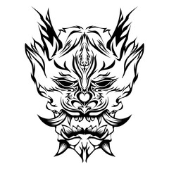 Fototapeta premium Abstract Tribal Mask with Black Ornate Design on Transparent Background