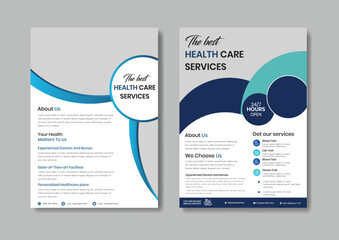 Professional health care services flyer design with a modern layout showcasing medical information and features.
