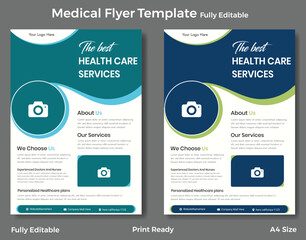 Modern and professional health care services flyer template with a clean design and editable sections.
