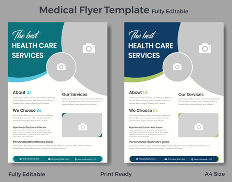 Modern medical flyer template design featuring healthcare services and editable layout for promotions