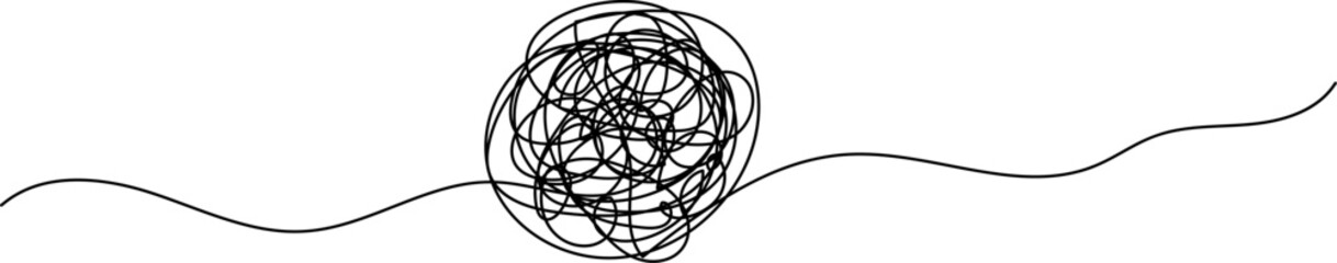 Tangled Ball Connected to a Wavy Line Abstract