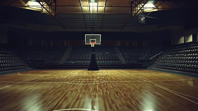 Empty Basketball Court in a Grand Indoor Stadium