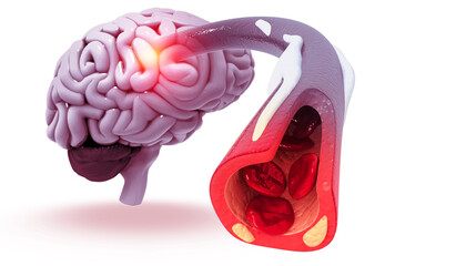 Atherosclerosis Stroke. A blood clot in the vessels of the human brain. 3d illustration