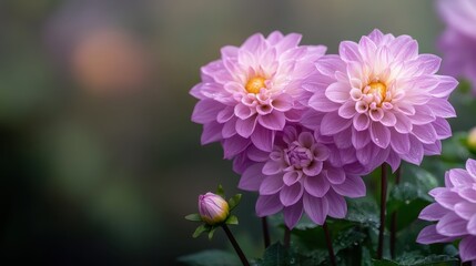 A close-up of stunning pink dahlias in full bloom, symbolizing beauty and grace in nature, perfect for floral enthusiasts and those seeking peace and tranquility.