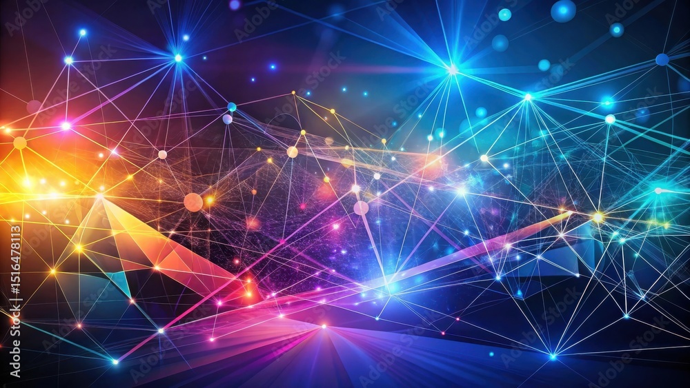 Poster vibrant network connections an abstract representation of interconnected systems and data flow throu