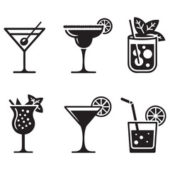 Cocktail set Collection icon cocktails Vector black silhouette. with white background