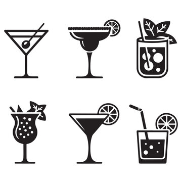 Cocktail set Collection icon cocktails Vector black silhouette. with white background