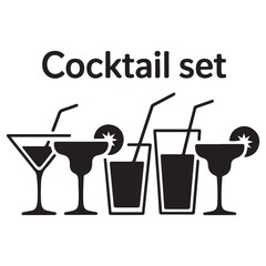 Cocktail set Collection icon cocktails Vector black silhouette. with white background