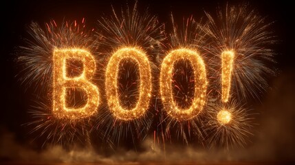New Year's fireworks spelling "BOO!" for Halloween and "LOVE" for Valentine's, confused pyrotechnics, bold yellow background