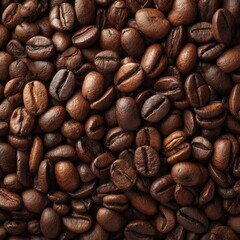 Fototapeta premium Roasted coffee beans close up. A rich, dark, and textured display of coffee beans, perfect for a coffee lover