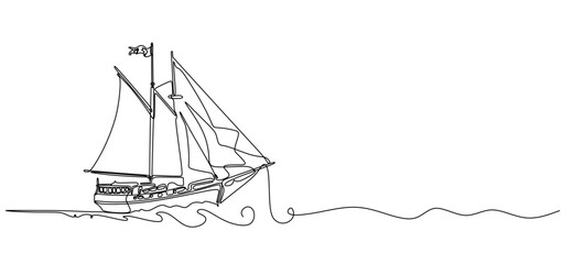 sailing ship in lineart style, sailing ship isolated on white
