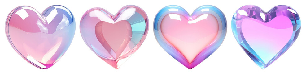Plakat PNG Colorful glossy heart shapes, element set on transparent background