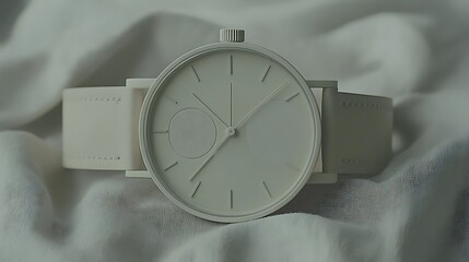 Monochromatic minimalism: A study in pristine white watch design on soft fabric
