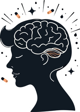 a silhouette of a man ' s head with a brain exploding out