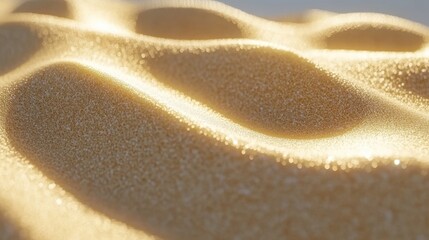 Obraz premium Desert Sand Dunes in Sunlight: An abstract close-up captures the mesmerizing texture and contours of sand dunes under bright sunlight, the golden grains glistening.