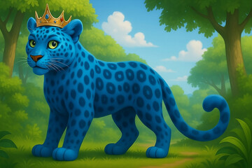 Majestic Blue Jaguar King in a Forest