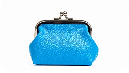 Blue Coin Purse Isolated on White Background with Clipping Path, Saving Money Concept