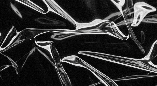Textura de pl&aacute;stico arrugado brillante en blanco y negro &ndash; fondo abstracto realista