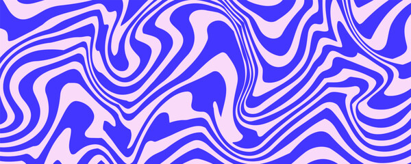 Blue Wavy Lines Abstract Background in Trendy Retro Psychedelic Style. Twisted, Swirled, and Distorted Vector Texture Pattern.eps 10