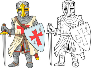 Medieval warrior crusader coloring book