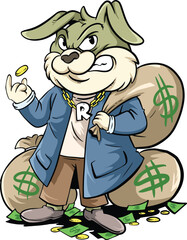 cartoon design of dog carrying money in sack