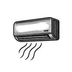 Vintage air conditioner illustration. drawn in an engraved, woodcut style with fine details sketch engraving vector illustration. Scratch board imitation. 