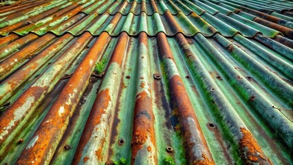 Rustic corrugated metal roofing with vibrant patina, showcasing the passage of time and the resilience of nature's growth amidst decay.