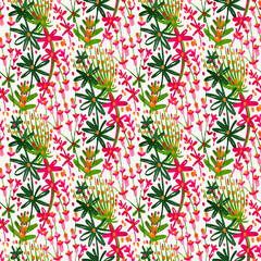 Seamless pattern with bright spring flowers. Digital painting.