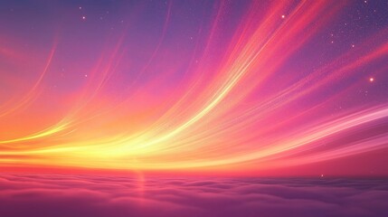 Naklejka premium 幻想的な夕焼けと光の軌跡 ― ピンクとオレンジの魔法空