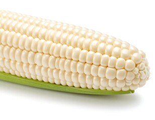 Close-up of a beautiful white corn cob, showcasing the intricate details of the kernels and leaves.closeup, farming, image, produce, crop, nourishment, vegetable, corn, kernel, white, 