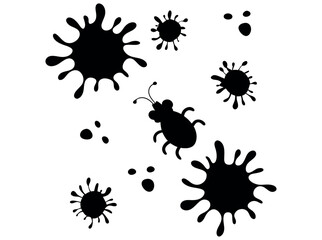 Abstract Ink Splatters and Bugs, Isolated Design, Vector Illustration of Pathogens and Viruses, ink splatters, ink blots, bugs, insect, abstract, black and white, silhouette, graphic design, art, patt