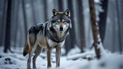 Obraz premium Striking Grey Wolf: Wild Canine in a Winter Forest Landscape