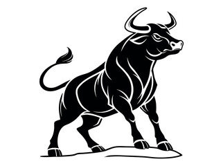 bull silhouette standing on a rocky outcrop,  bull in a dynamic pose, suitable for logo design, merchandise, or any project needing a strong visual element, silhouette, animal, power, stock market, ve